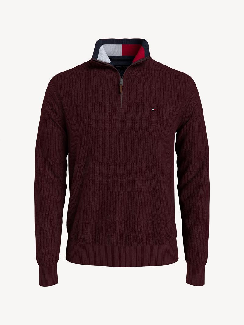 Férfi Tommy Hilfiger Essential solid quarter-zip Pulóverek Bordó | HU 946EBC